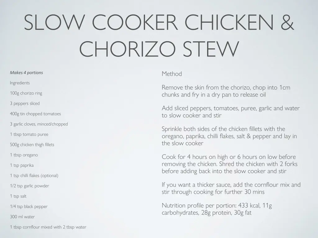 slow cooker chicken chorizo stew