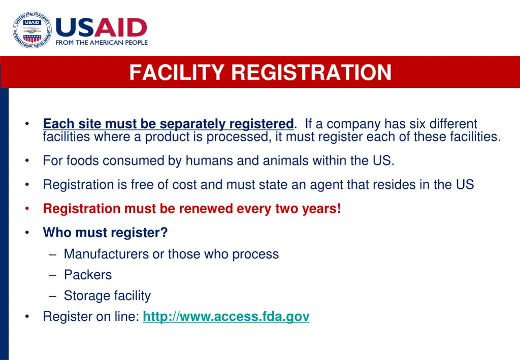 facility registration