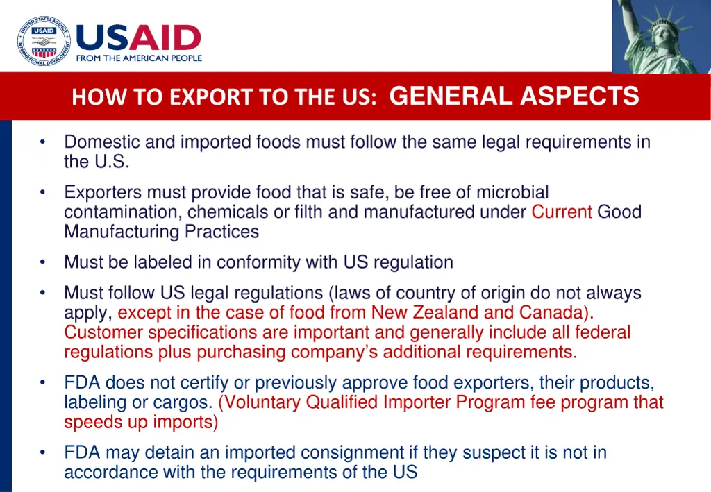 how to export to the us general aspects