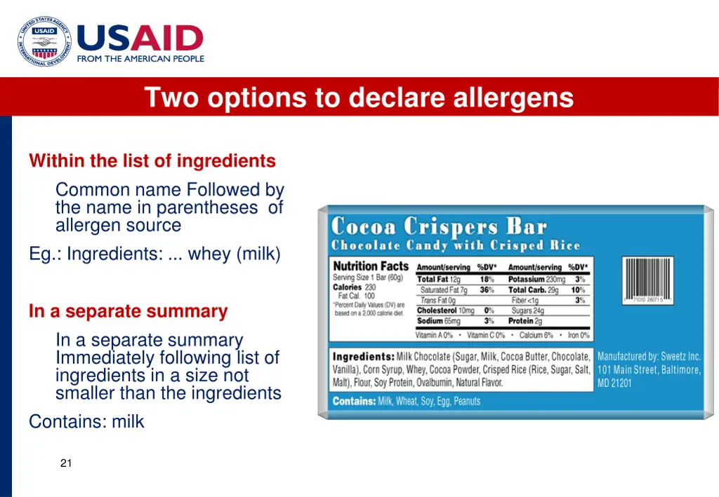 two options to declare allergens