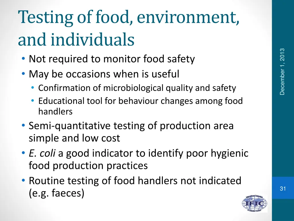 testing of food environment and individuals