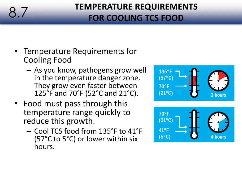 temperature requirements for cooling tcs food