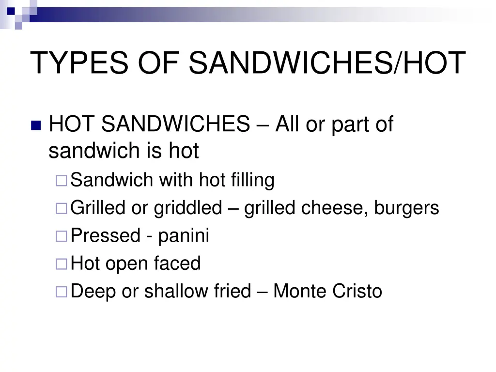 types of sandwiches hot