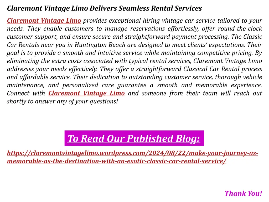 claremont vintage limo delivers seamless rental