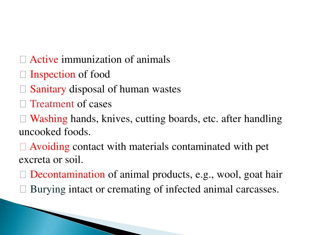 active immunization of animals inspection of food