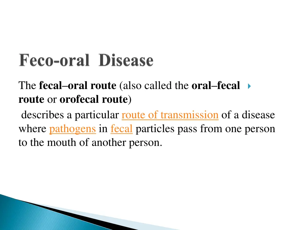 the fecal oral route also called the oral fecal