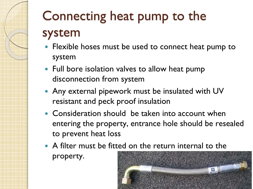 connecting heat pump to the system flexible hoses