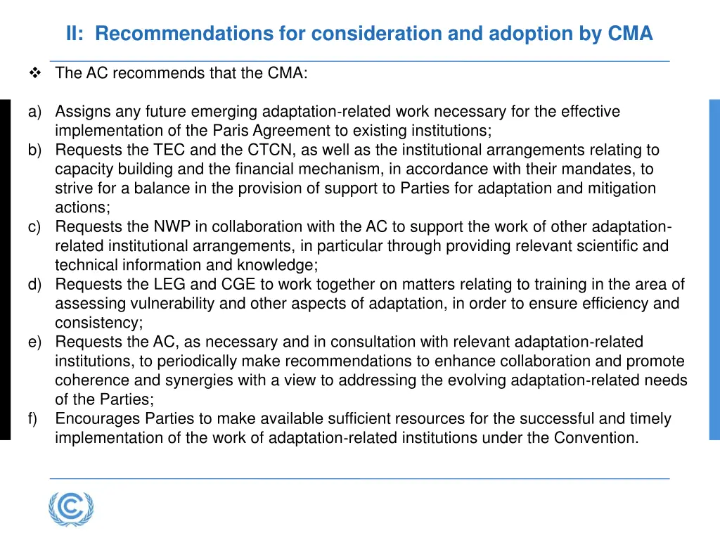 ii recommendations for consideration and adoption