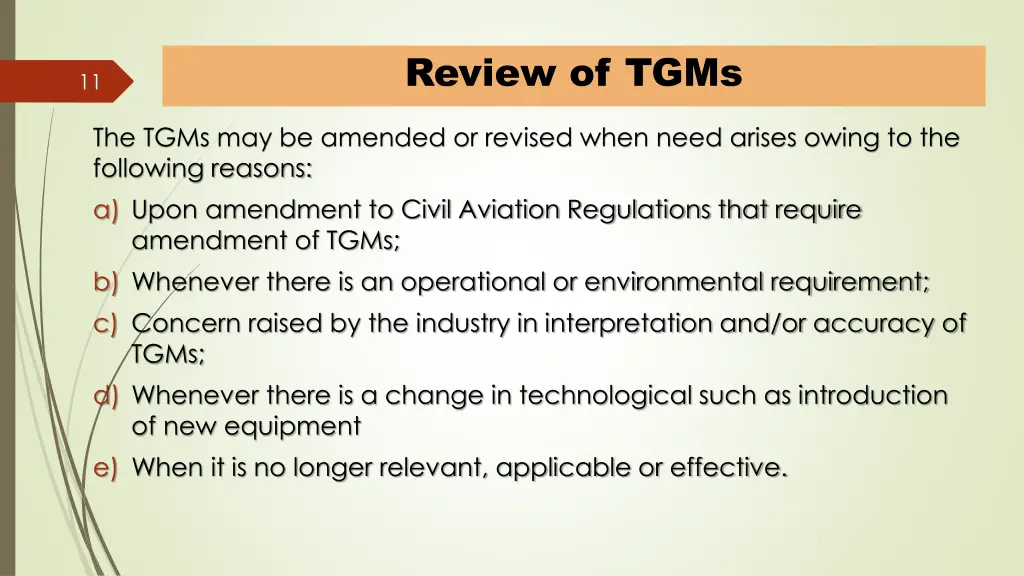 review of tgms