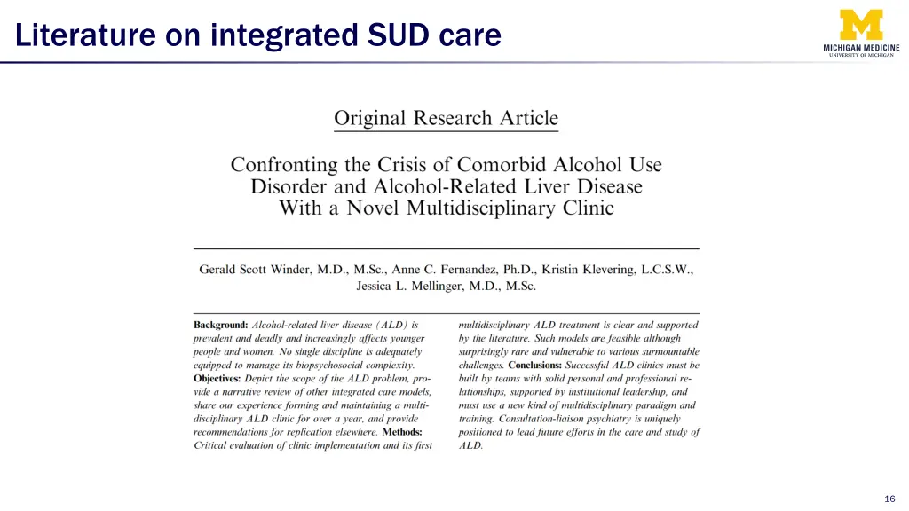 literature on integrated sud care