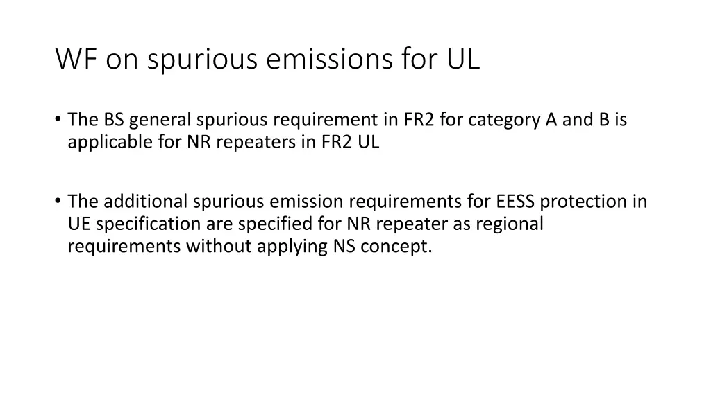 wf on spurious emissions for ul