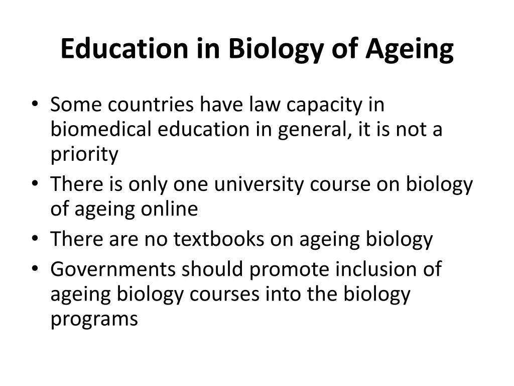 education in biology of ageing