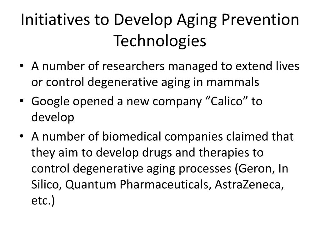 initiatives to develop aging prevention