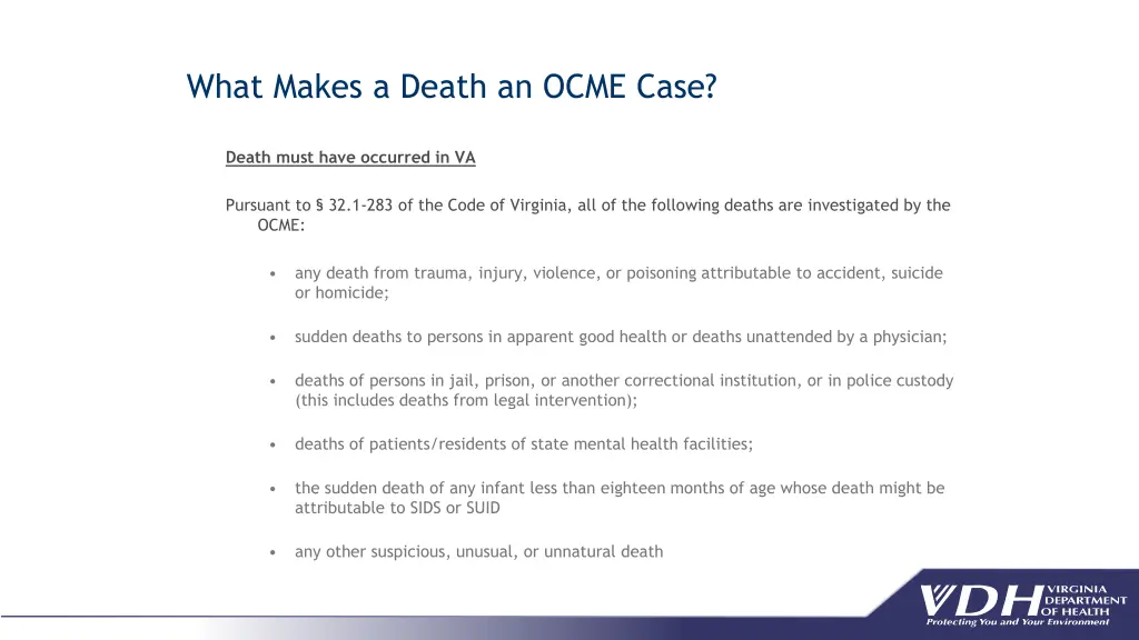 what makes a death an ocme case