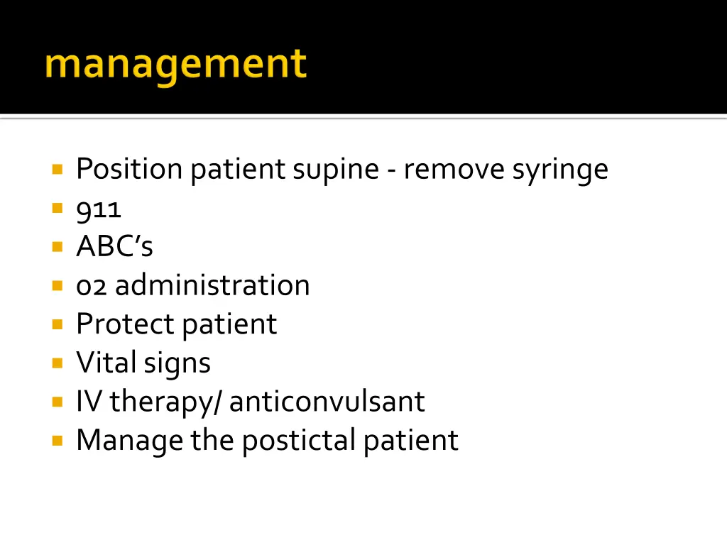 position patient supine remove syringe