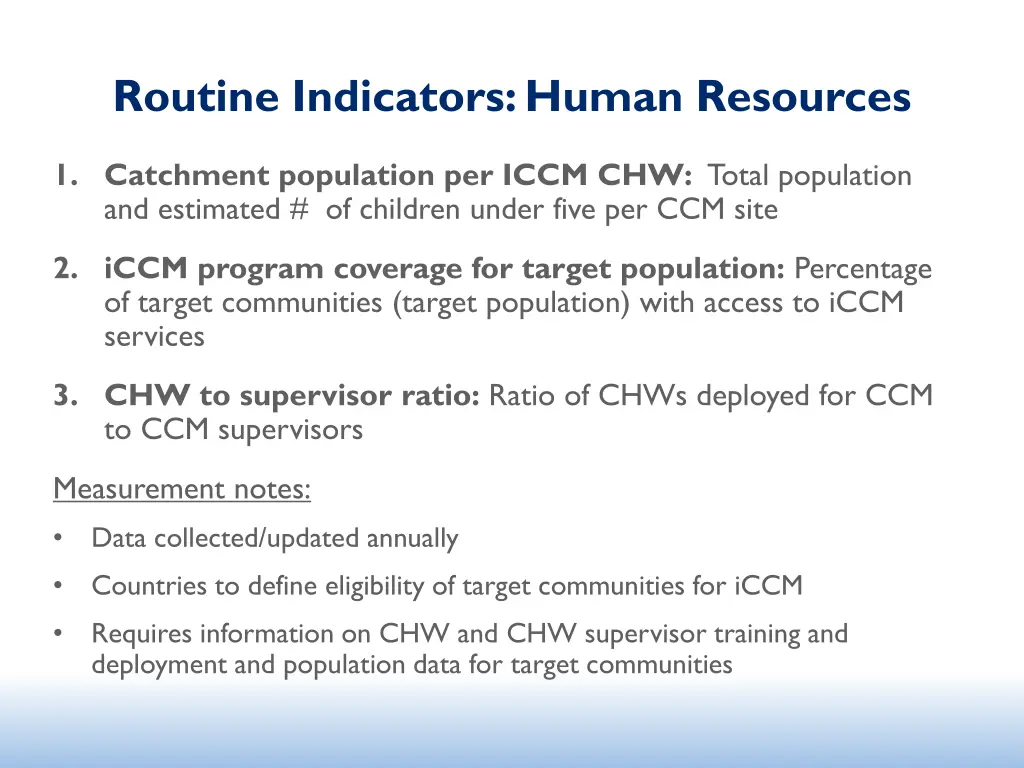 routine indicators human resources