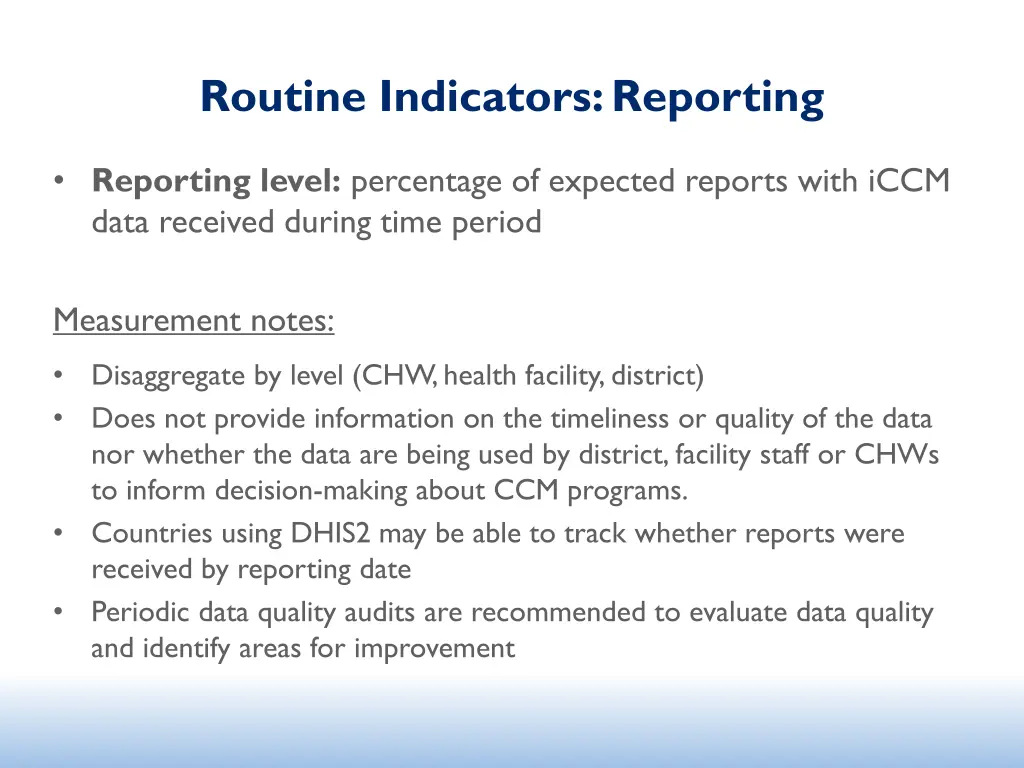 routine indicators reporting