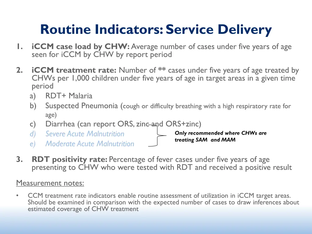 routine indicators service delivery