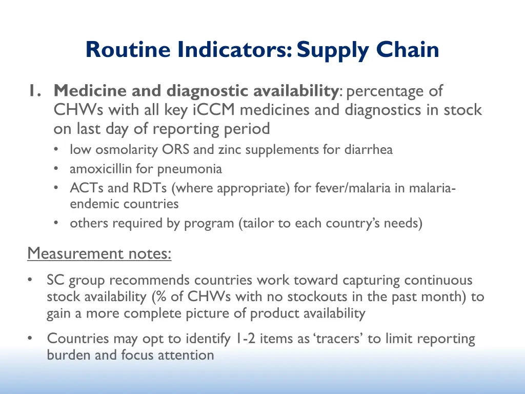 routine indicators supply chain