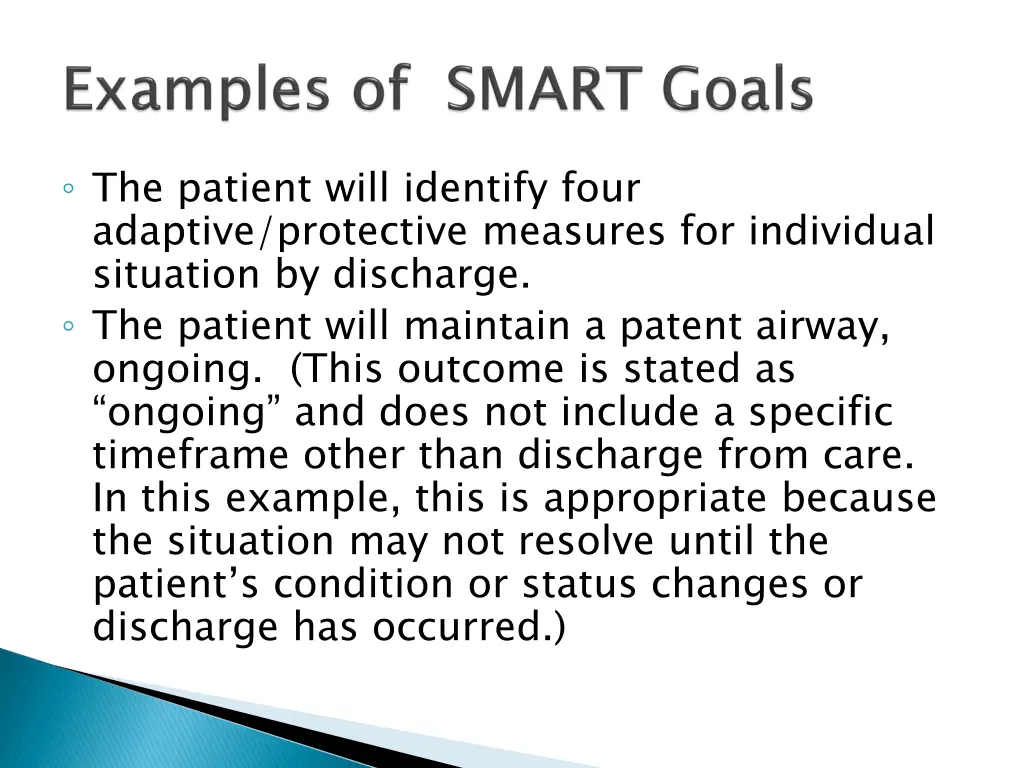 the patient will identify four adaptive