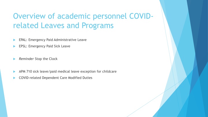 overview of academic personnel covid related