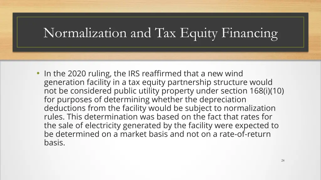 normalization and tax equity financing