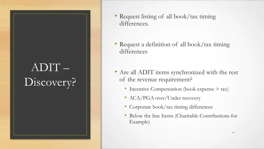 request listing of all book tax timing differences