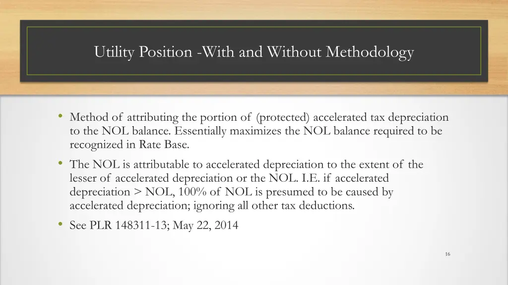 utility position with and without methodology