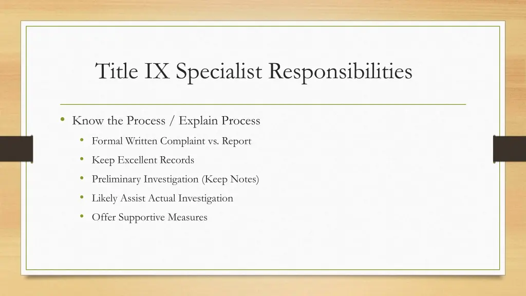 title ix specialist responsibilities