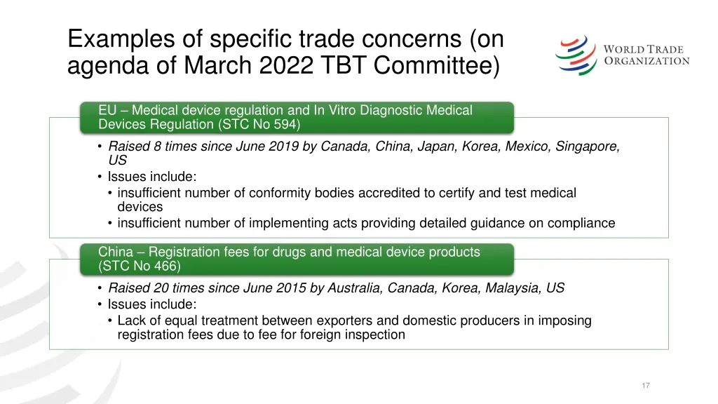 examples of specific trade concerns on agenda