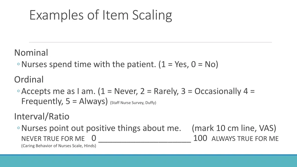 examples of item scaling