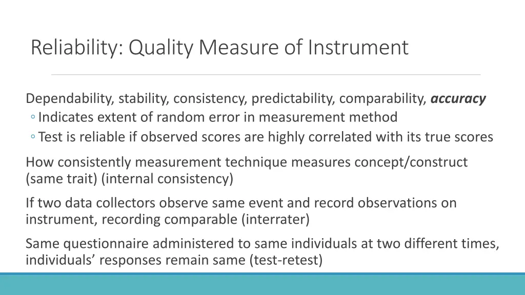 reliability quality measure of instrument