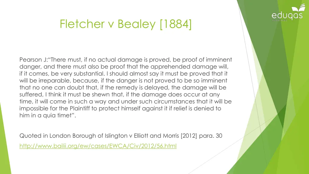 fletcher v bealey 1884