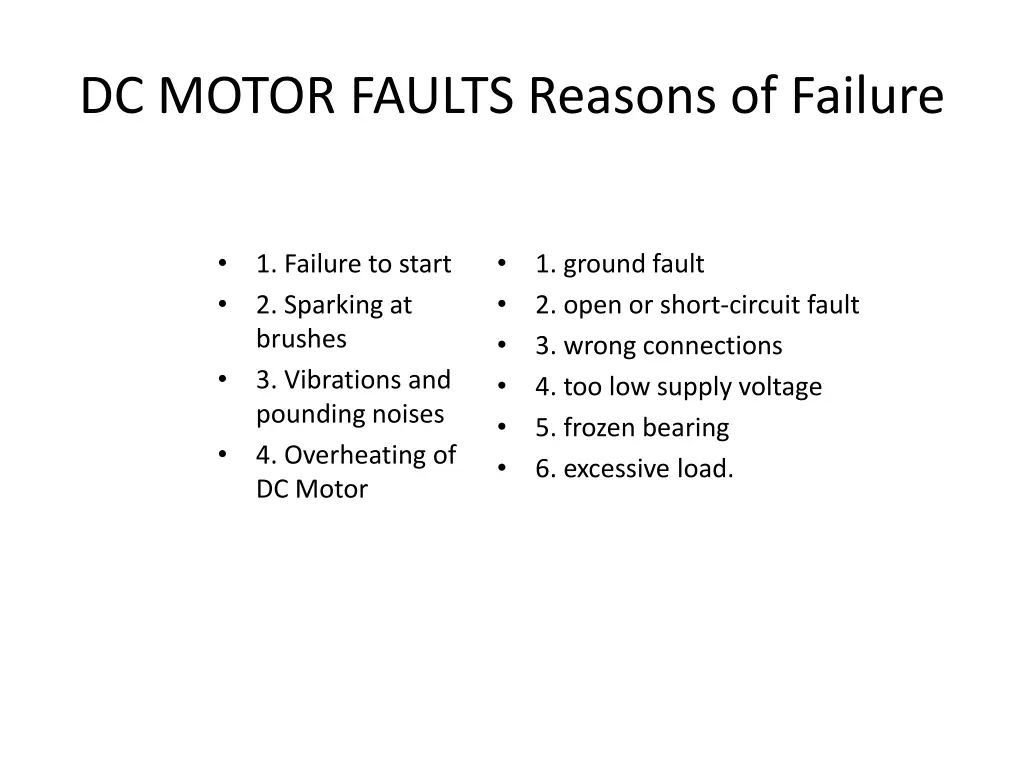 dc motor faults reasons of failure