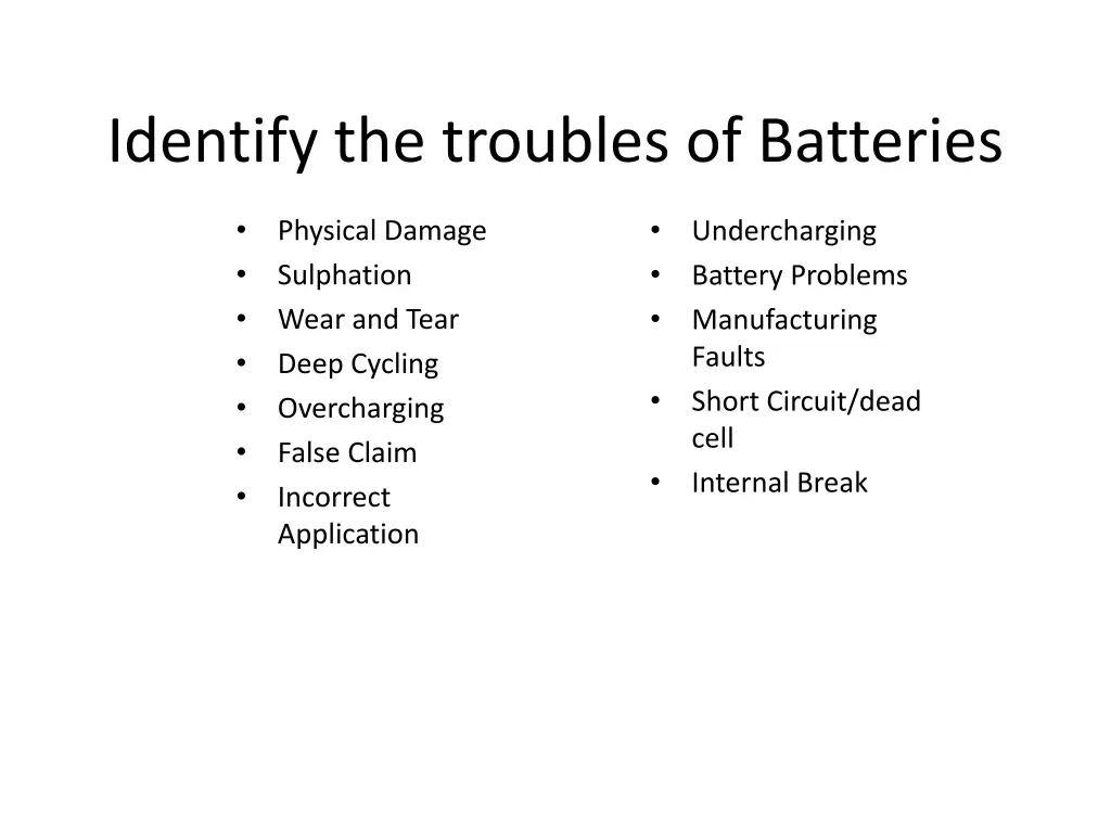 identify the troubles of batteries