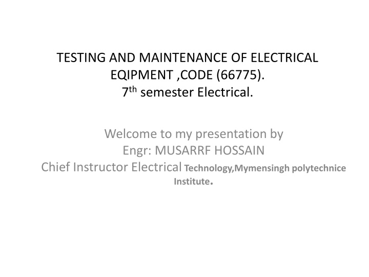 testing and maintenance of electrical eqipment