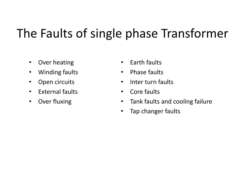 the faults of single phase transformer