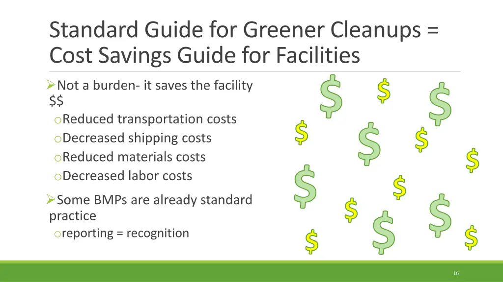 standard guide for greener cleanups cost savings