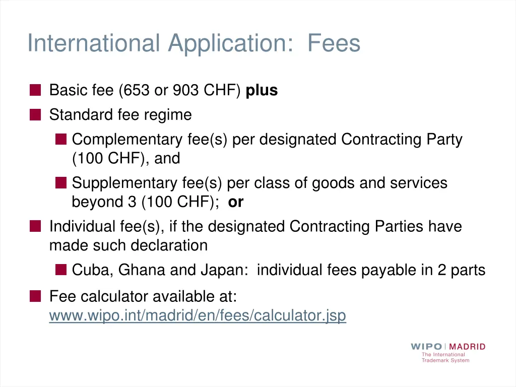 international application fees