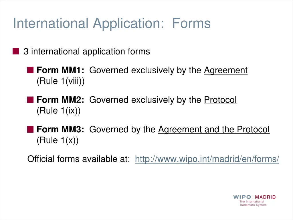 international application forms