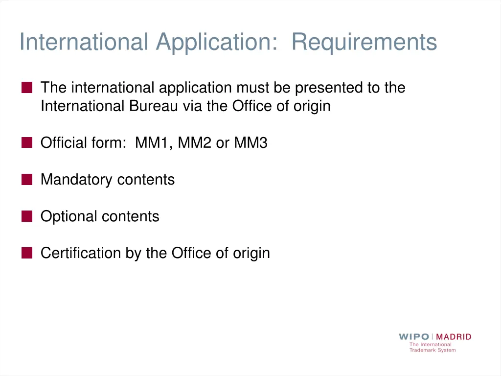 international application requirements