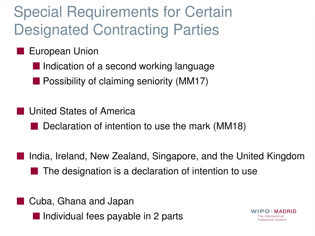 special requirements for certain designated