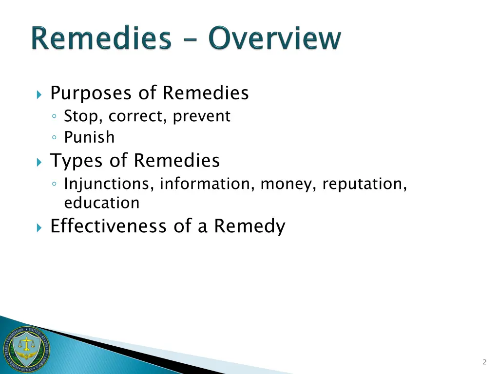 purposes of remedies stop correct prevent punish