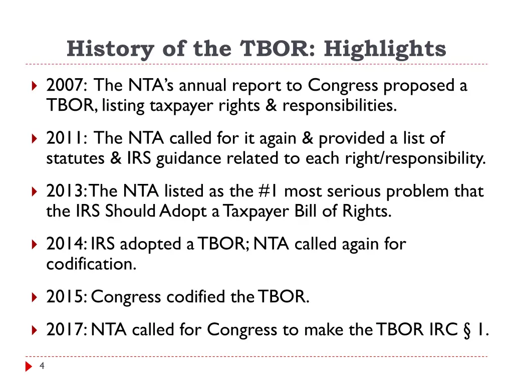 history of the tbor highlights