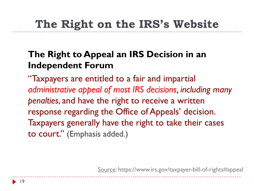 the right on the irs s website