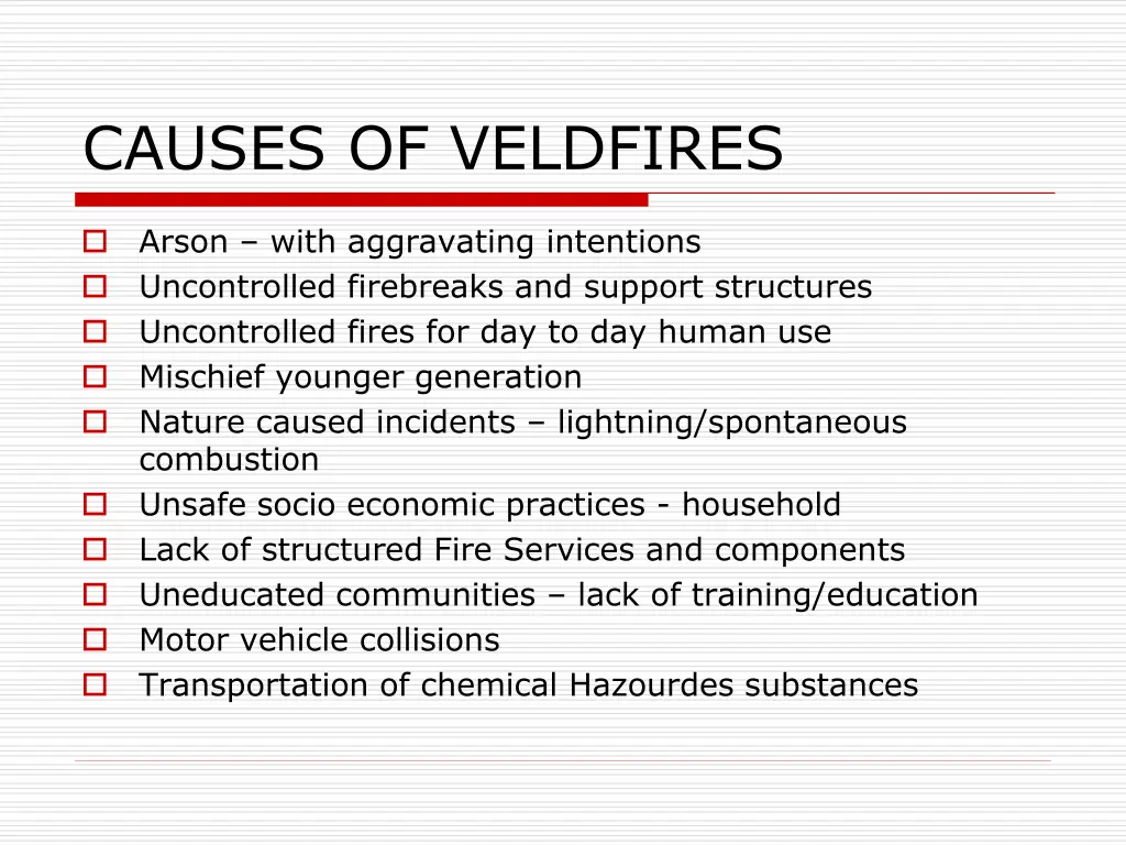 causes of veldfires