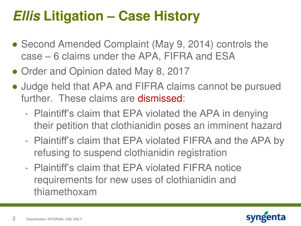 ellis litigation case history 1