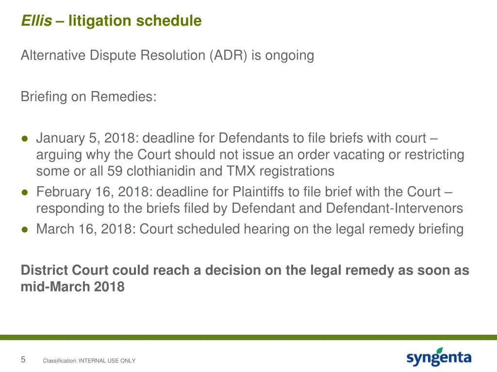 ellis litigation schedule