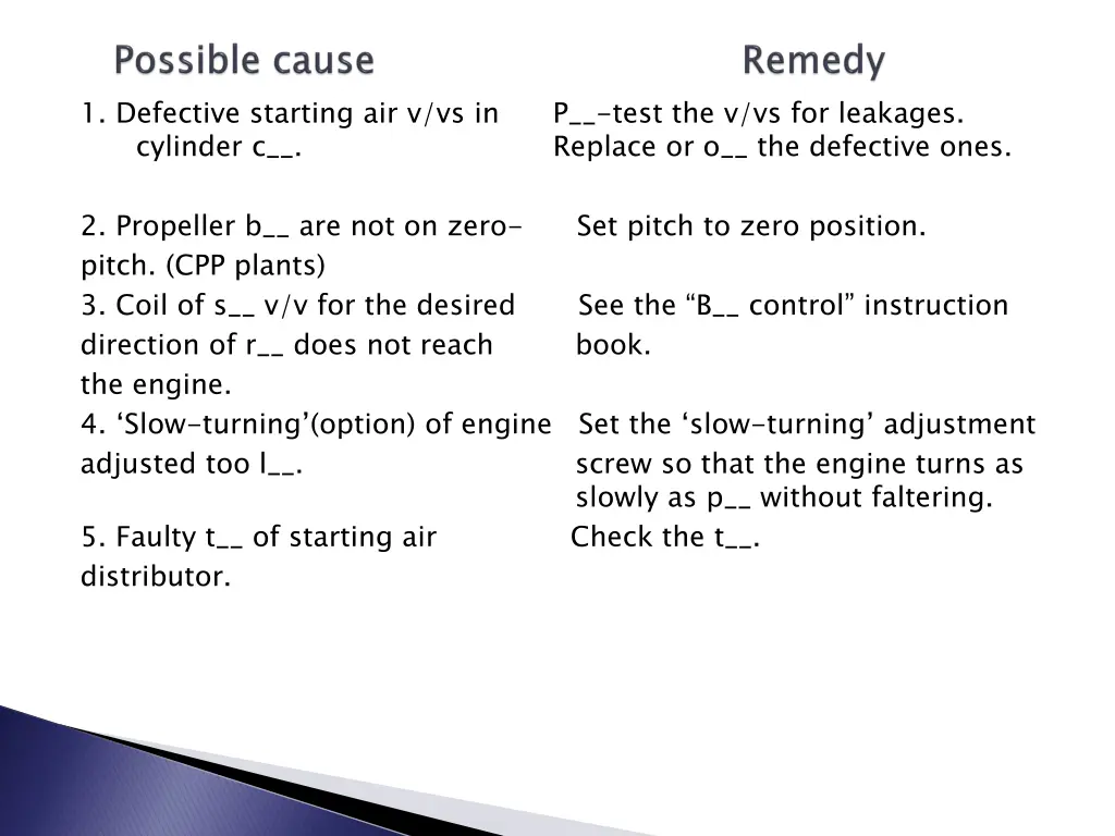 1 defective starting air v vs in p test