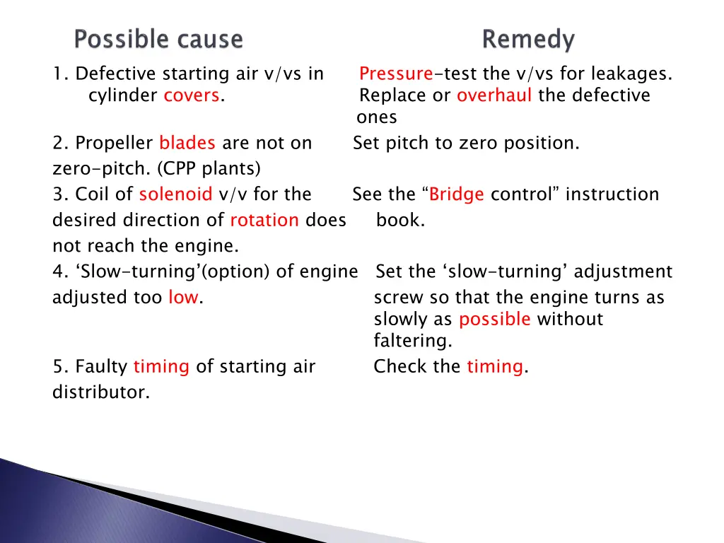 1 defective starting air v vs in pressure test